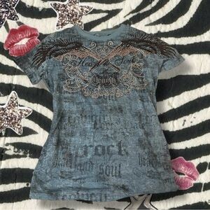 Blue Short Sleeve Tee with Vintage Graphic